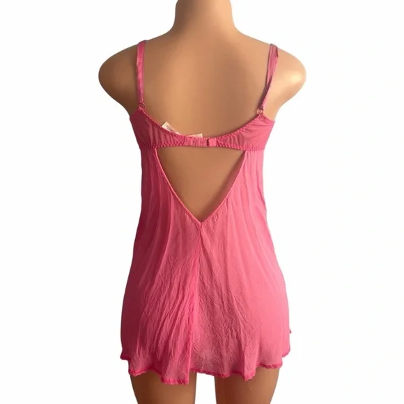 Victoria's Secret Y2K Pink Silk Babydoll Lingerie Milkmaid Lace - Picture 5 of 9